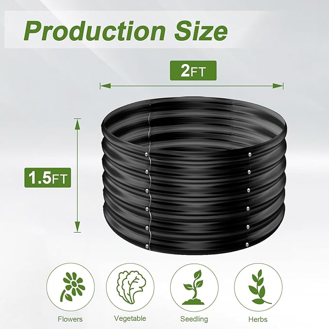 AHEONLAR 2 Pack 2x2x1.5ft Round Galvanized Raised Garden Bed Outdoor Metal - Image 3