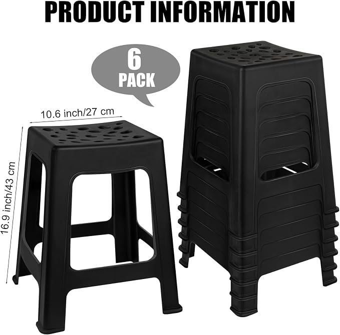 TURSTIN 6 Pack Plastic Stools 16.9 Inch Black Nesting Stools Portable Backless - Image 3