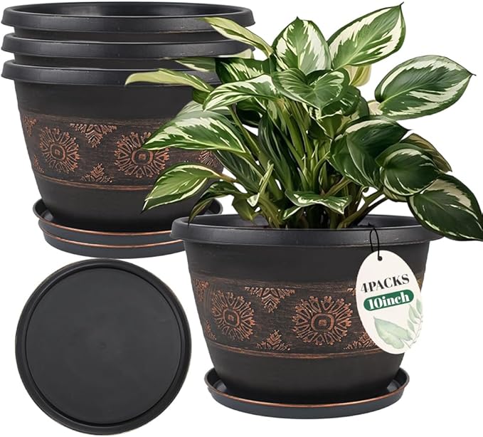 4 Pack 10 inch Plant Pots, Retro Pattern Planters by Usocik