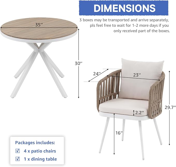 SUNSITT 5 Piece Outdoor Dining Set, Metal Patio Furniture Dining Set - Image 3