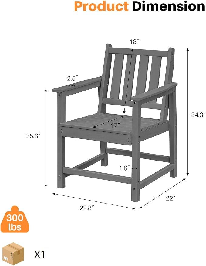 Patio Dining Chair Set of 2, HDPE Outdoor Dining Chair, Ergonomic HDPE Dining - Image 3