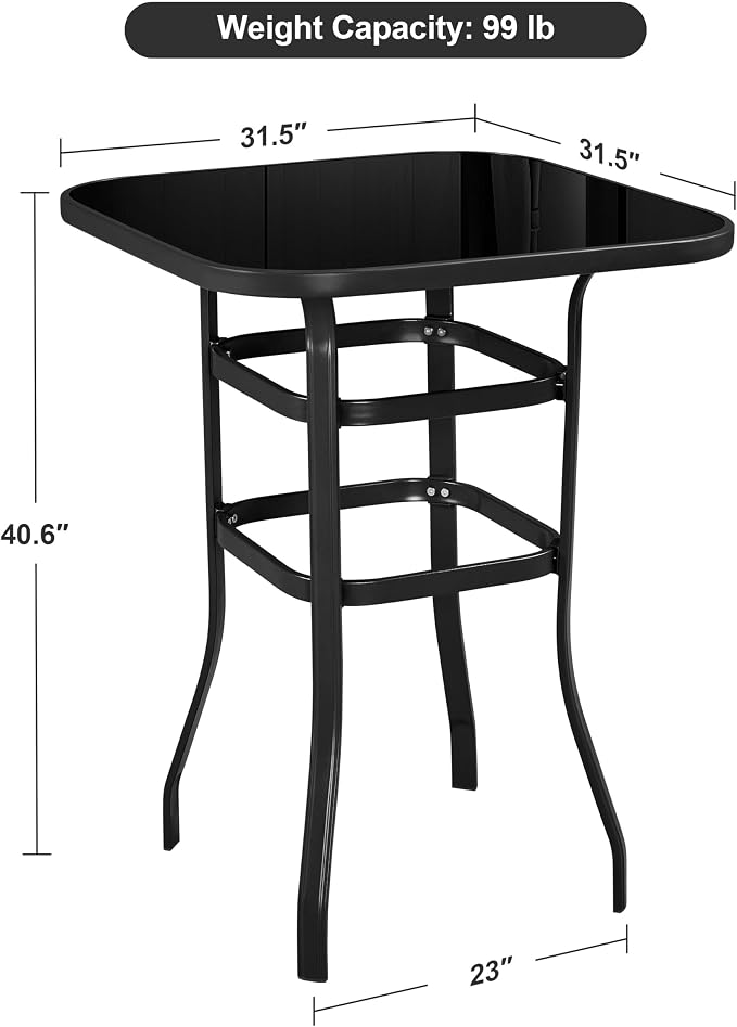 Yaheetech Patio Bar Table Tempered Glass, Height High Top Outdoor Pub Height - Image 3