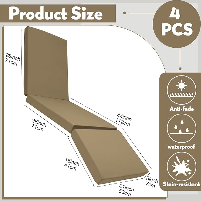 Pinkunn Chaise Lounge Cushion Waterproof Outdoor Lounge Chair Cushions 21 x 72 - Image 2