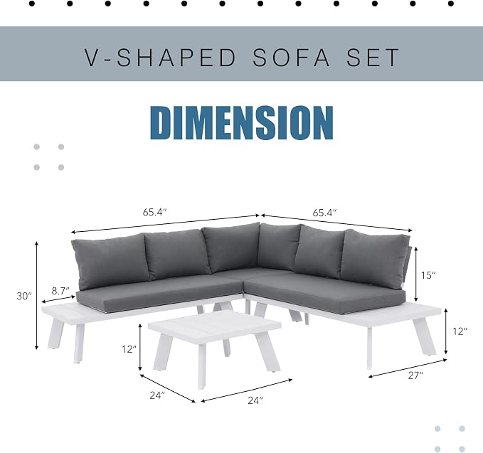 Soleil Jardin 4-Piece Outdoor Patio Furniture Set L-Shaped Aluminum Sectional - Image 7