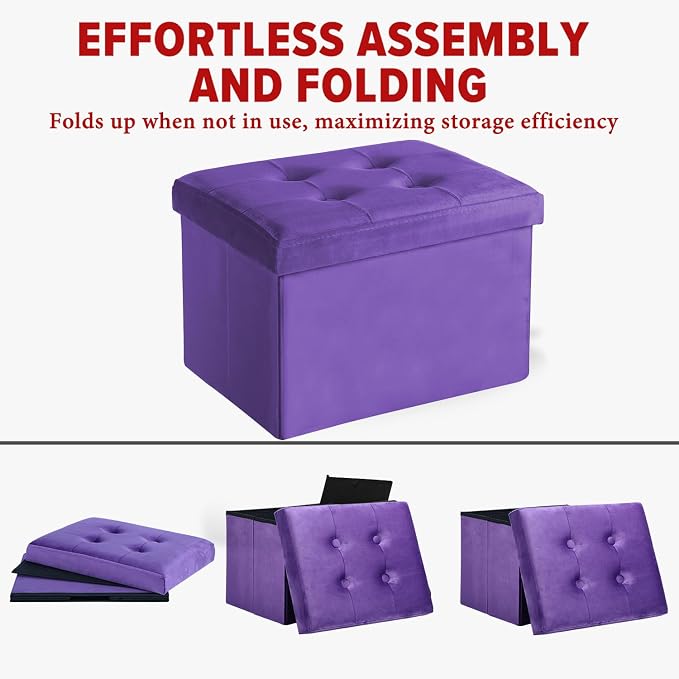 Storage Ottoman Folding Foot Stool Velvet Foot Rest - Image 4