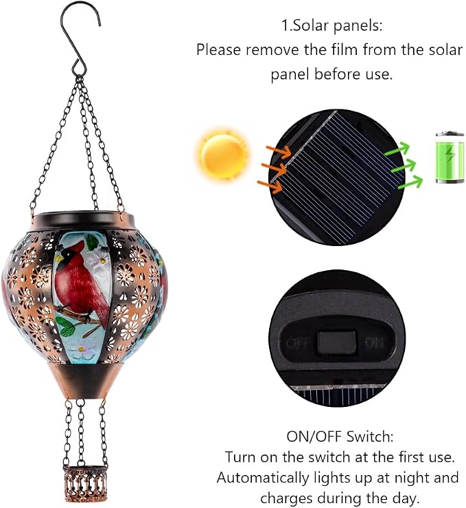 DREAMSOUL Cardinal Hot Air Balloon Solar Lantern, Metal Solar Lantern - Image 7
