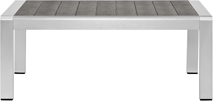 Modway Shore Aluminum Outdoor Patio Coffee Table in Silver Gray - Image 5