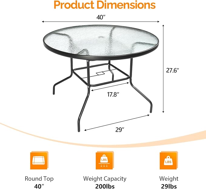 VINGLI 40'' Outdoor Dining Table - Image 3