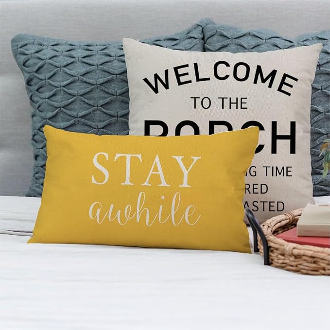 PANDICORN Welcome to Our Porch Stay Awhile Yellow Farmhouse Outdoor Lumbar - Image 7