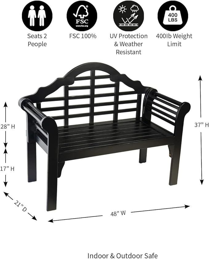 Plow & Hearth Weatherproof Lutyens Eucalyptus Wood Garden Bench | Foldable - Image 3