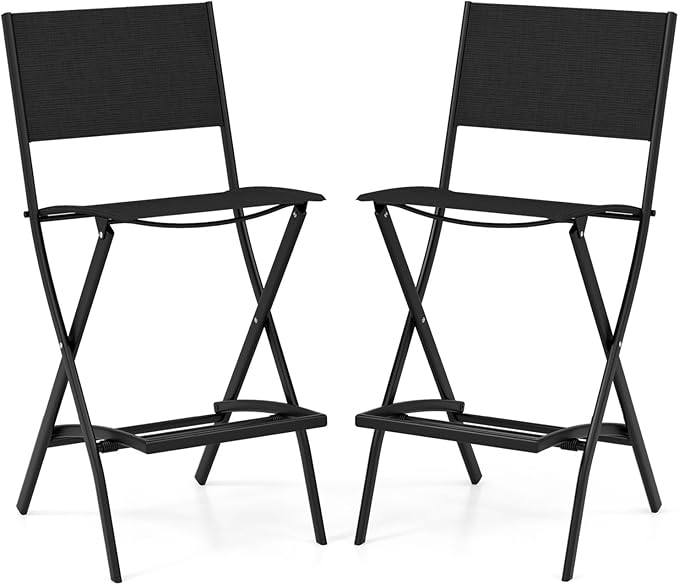 COSTWAY Outdoor Patio Bar Chair Set of 2, Folding Bar Height Stool by COSTWAY