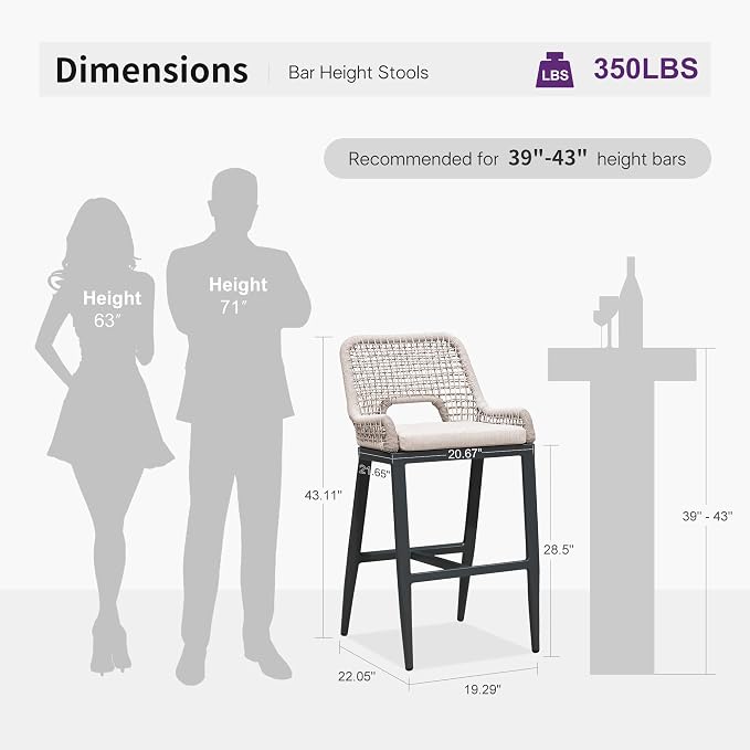 PURPLE LEAF Bar Stools Set of 4 Bar Height Metal Bar Chairs - Image 2