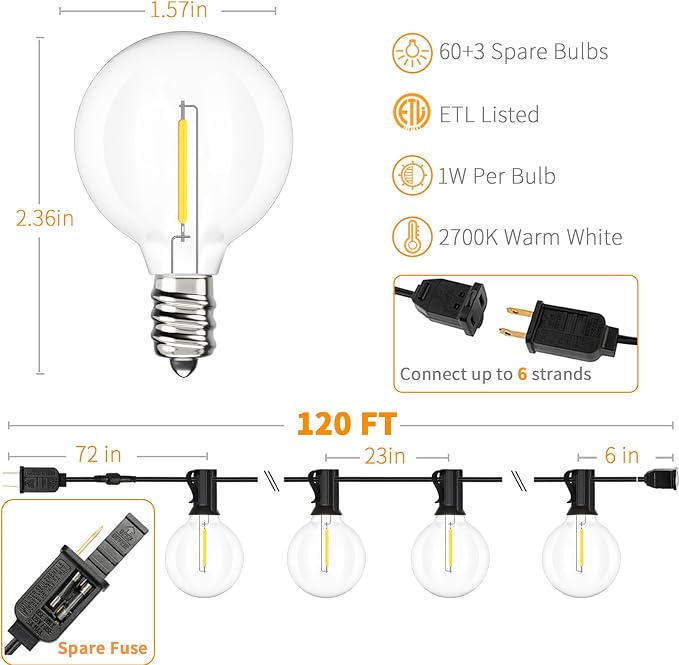 Svater Outdoor String Lights 120 FT, Patio Light - Image 4