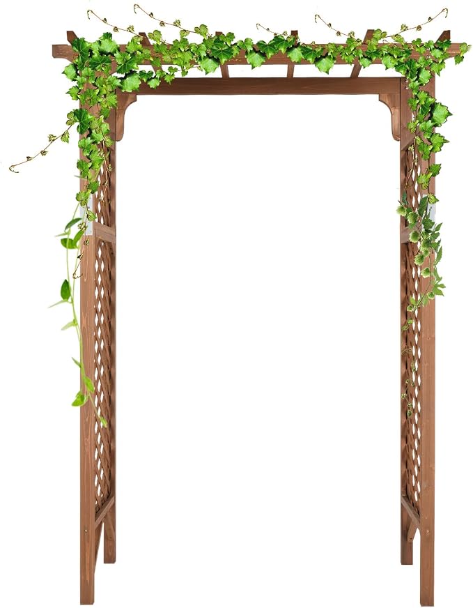 Outvita 7Ft Wooden Garden Arbor Arch, Wood Arbor Trellis, Pergola Archway - Image 2