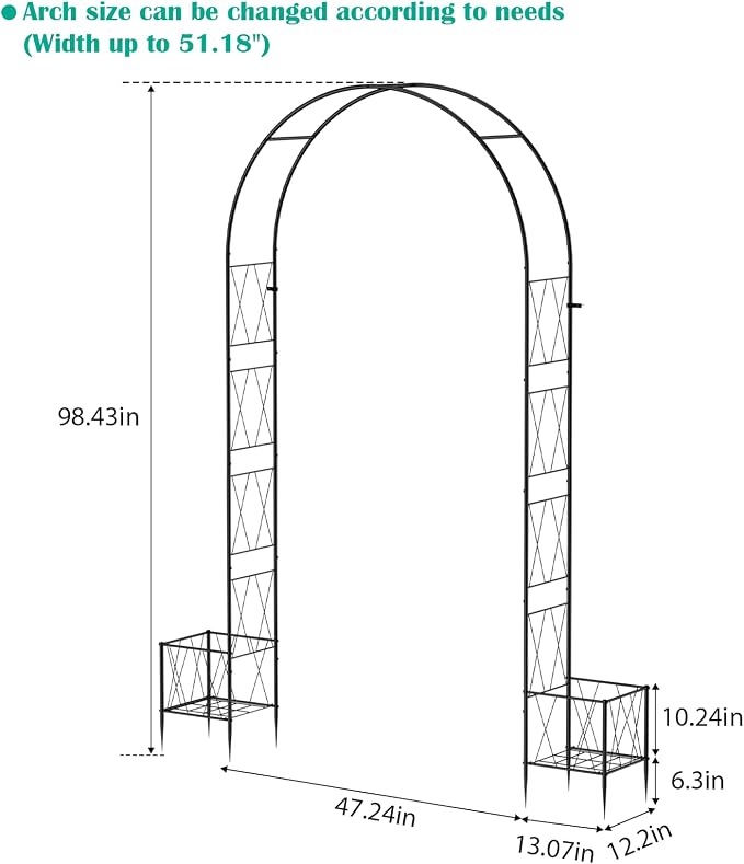 Garden Arch Arbor Trellis with Planter Boxes 8.2 Ft Metal Arch Trellis - Image 2