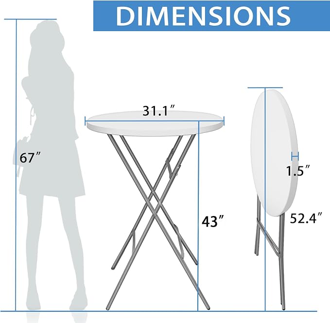 GUAGUA 32" Round Plastic Folding High Top Table - Image 3