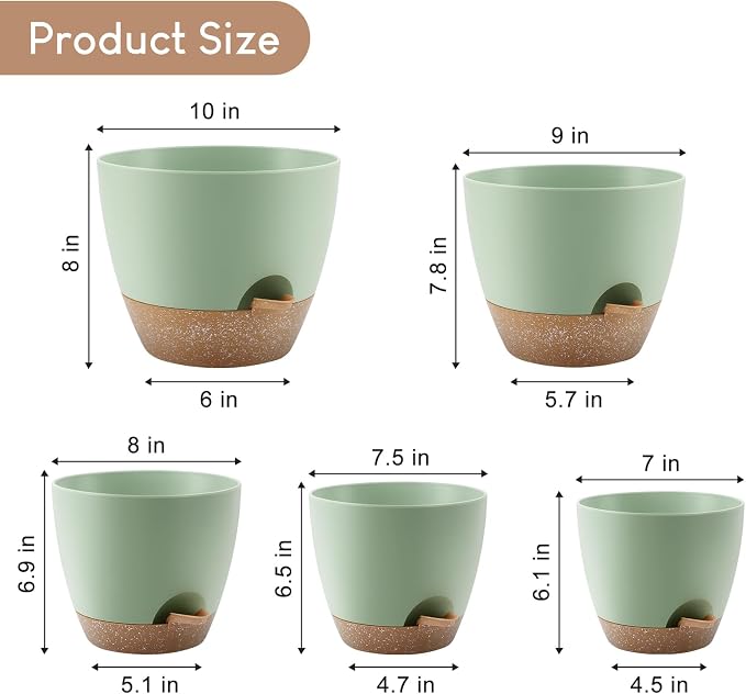 Plant Pots 10/9/8/7.5/7 inch, Self Watering Planters - Image 2