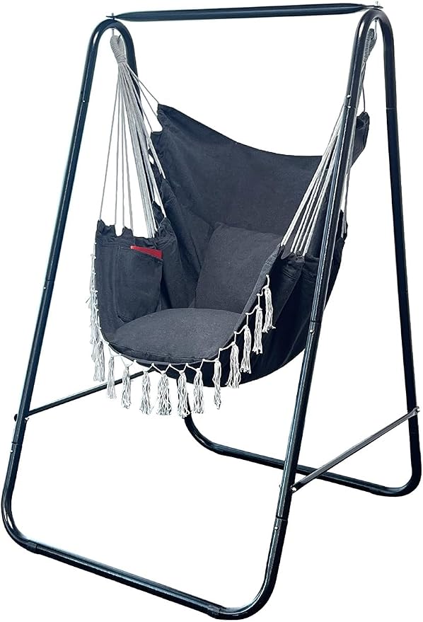 Hammock Chair with Stand, Heavy-Duty Hammock Stand with Large Indoor Swing by PIRNY