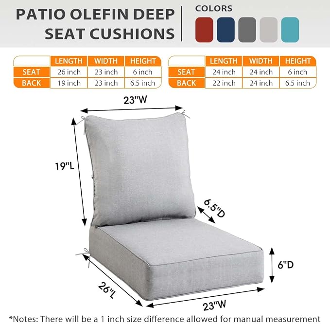 Sundale Outdoor Olefin Deep Seat Cushion Set of 2, Patio Chair Cushion and - Image 4