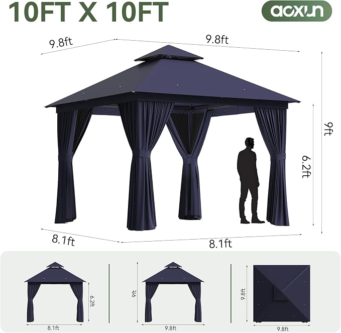 Aoxun Outdoor Gazebo for Patio 10x10 Metal Frame Canopy - Image 8