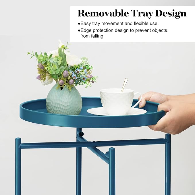 danpinera 2-Tier End Table, Outdoor Side Table Metal Round Side Table - Image 5