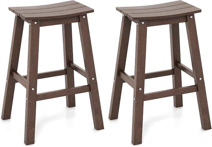 Tangkula Patio Bar Stools Set of 2, 29 Inch HDPE Bar Height Armless Saddle by TANGKULA