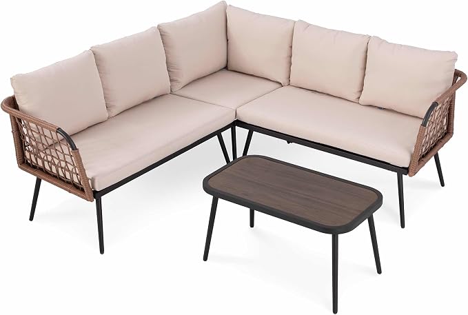 LAUSAINT HOME 6 Pieces L-Shaped Outdoor Furniture Set, Wicker Rattan Patio - Image 8