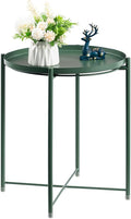 HollyHOME Round Metal Side Table, Outdoor Small Folding Accent Stand by HollyHOME