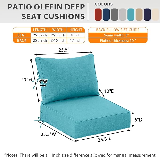 Sundale Outdoor Olefin Deep Seat Cushion, Patio Chair Cushion and Pillow - Image 6