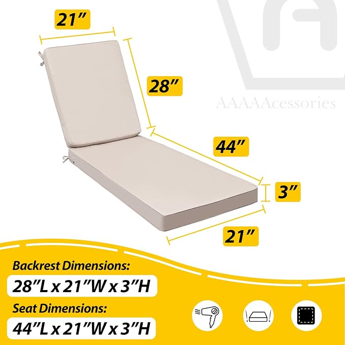 AAAAAcessories Outdoor Chaise Lounge Cushions, Fade-Resistant, Waterproof Patio - Image 5