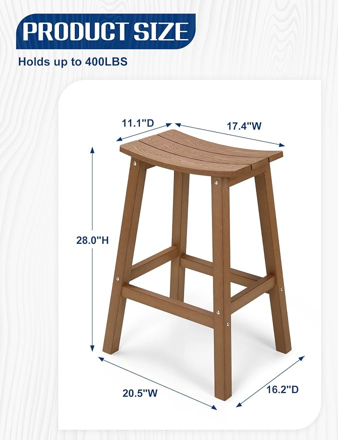Weatherproof Bar Stools Set of 2, Saddle Seat, Bar Height Stools - Image 3