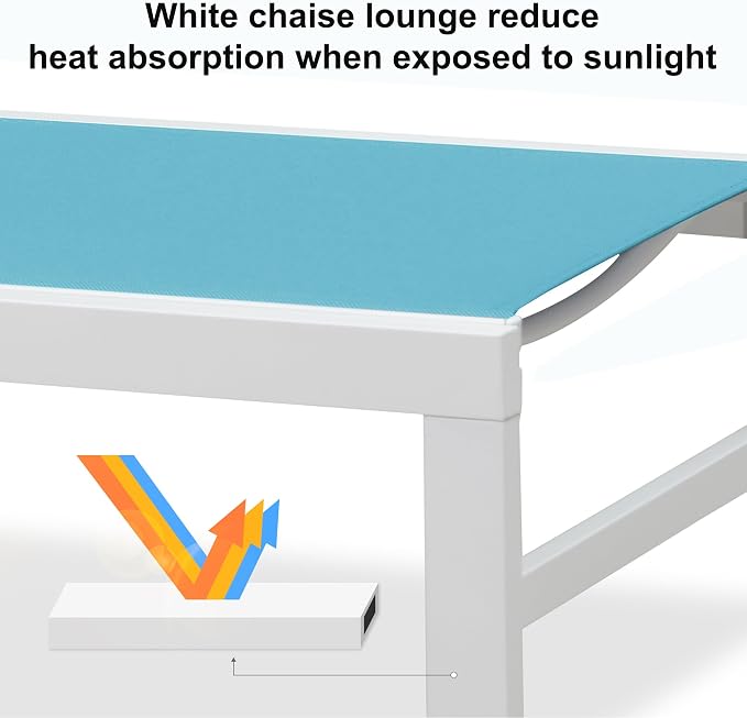 PURPLE LEAF Outdoor Lounge Chairs Set of 2 White Aluminum Chaise Lounge Chair - Image 4