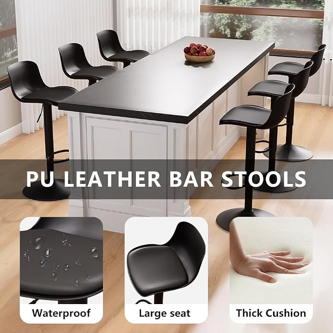 Kidol & Shellder Bar Stools Set of 2 Black Adjustable Swivel Counter Height - Image 7