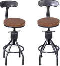 LOKKHAN Set of 2 Industrial Leather Bar Stools-Adjustable Swivel Metal Bar by LOKKHAN