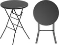 Round Folding Table, Portable Plastic Table w/Thick Table Top, Metal Frame by IWDOO