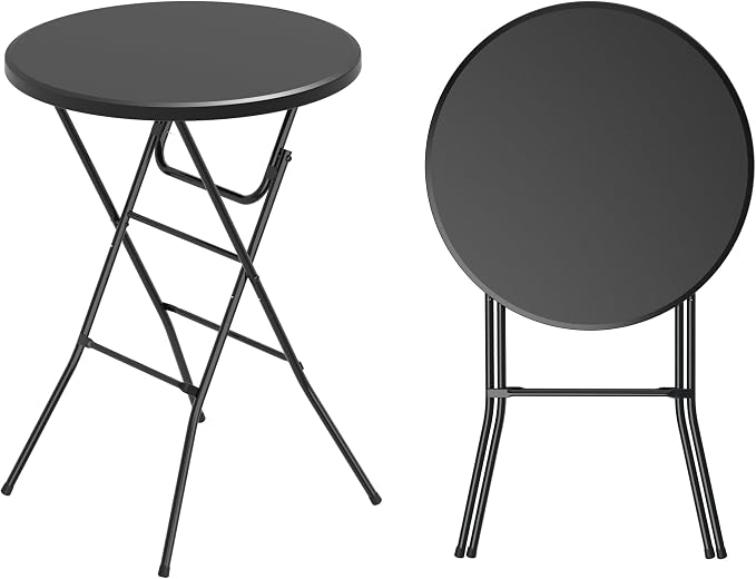 Round Folding Table, Portable Plastic Table w/Thick Table Top, Metal Frame by IWDOO