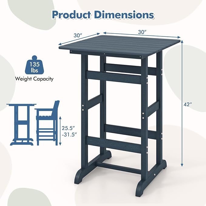 Giantex 42" Height Outdoor Tall Bar Table, HDPE Square Pub Tables - Image 3