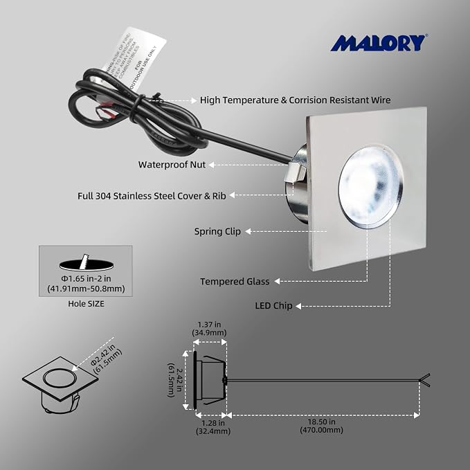 MALORY Recessed LED Deck Light, 4W 12V Low Voltage Landscape Lighting, Outdoor - Image 4