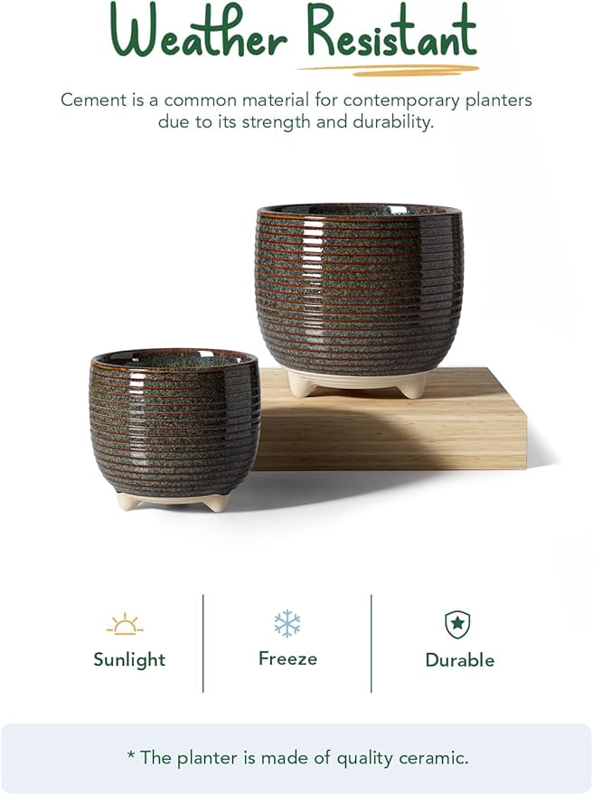 LE TAUCI Ceramic Plant Pots, 5.1 + 6.4 Inch Footed Pots - Image 3