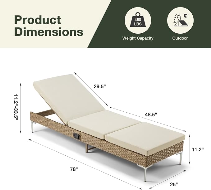 HOMREST Outdoor Chaise Lounge Chair Set of 2, Patio Wicker Lounge Chairs - Image 2