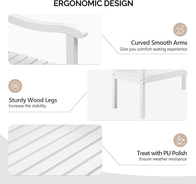 VINGLI 50" Outdoor Wood Bench, Weatehr Resistant Wooden Garden Patio Bench - Image 4