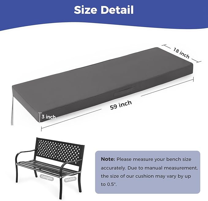 Outdoor Bench Cushions for Outdoor Furniture, Waterproof Bench Pillow, Fade - Image 5