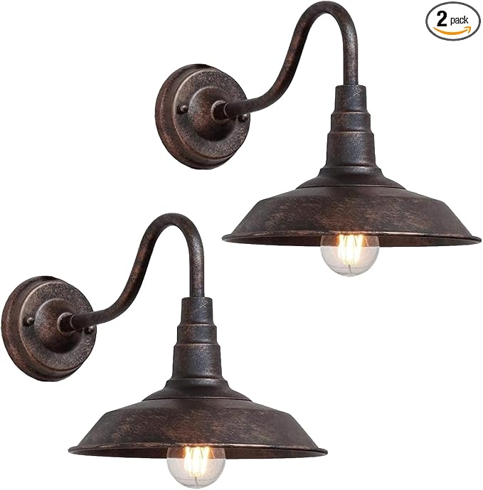 2-Pack Outdoor Gooseneck Barn Light 10" Retro Exterior Wall Light Iron Art Dome by RIIGOOG