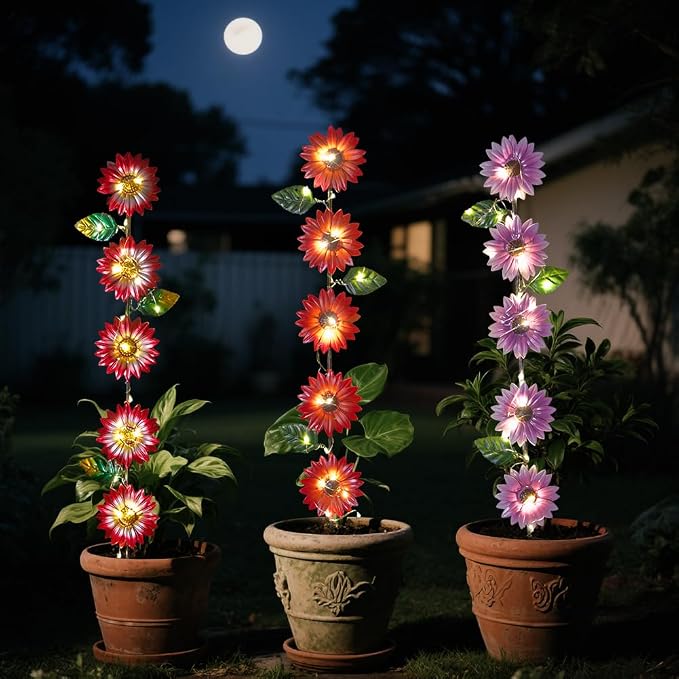 Set of 3 Solar Garden Lights, 22.6'' H Flowers Decorative Garden Stakes - Image 8