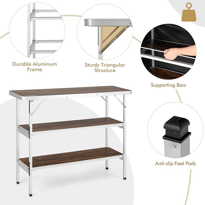 COSTWAY Folding Picnic Table, Portable Camping Table - Image 7