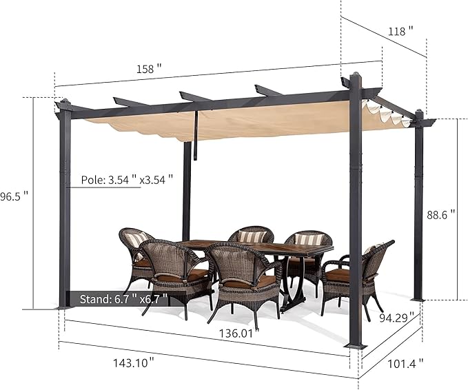 PURPLE LEAF 10' X 13' Outdoor Retractable Pergola Patio Metal Shelter - Image 7