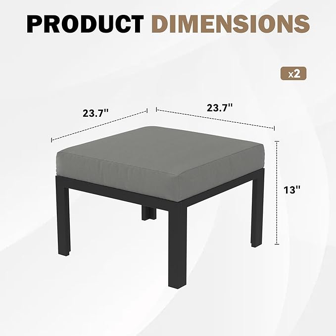 HOMREST Metal Outdoor Ottoman, 2-Piece Aluminum Footstool w/Removable Cushion - Image 2