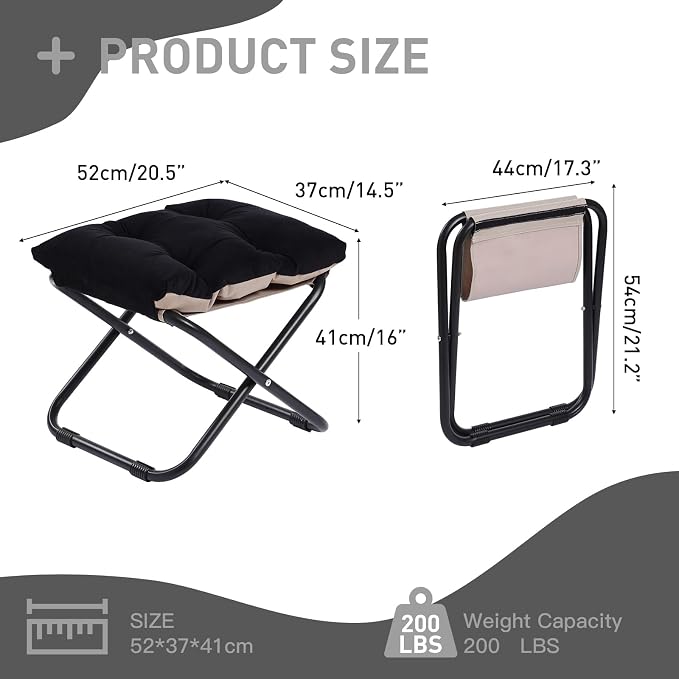 LITA Folding Footrest Stool, Portable Ottoman Foot Rest, Upholstered Small - Image 3