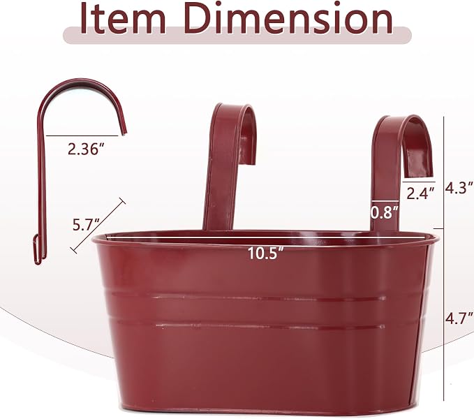 3 Pack Metal Railing Planters, 10.5" Oval Hanging Flower Pots - Image 2