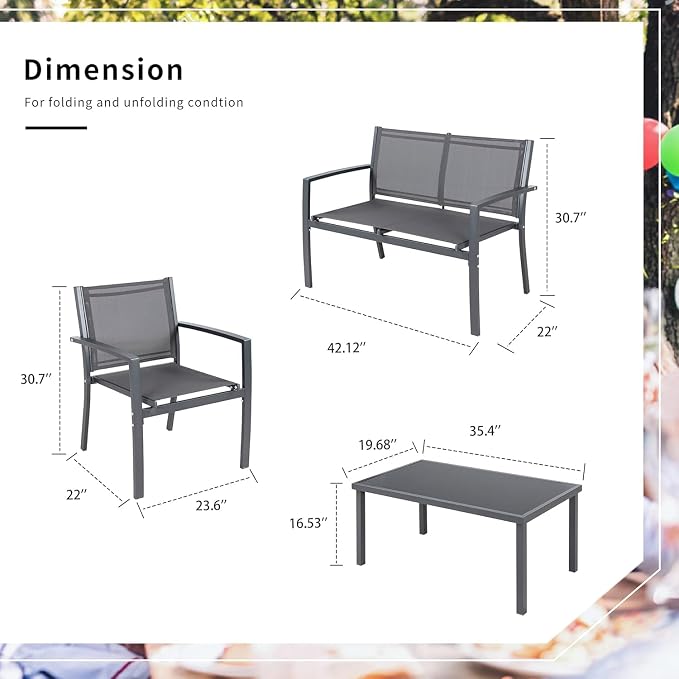 Shintenchi 4 Pieces Patio Furniture Set All Weather Textile Fabric Outdoor - Image 6